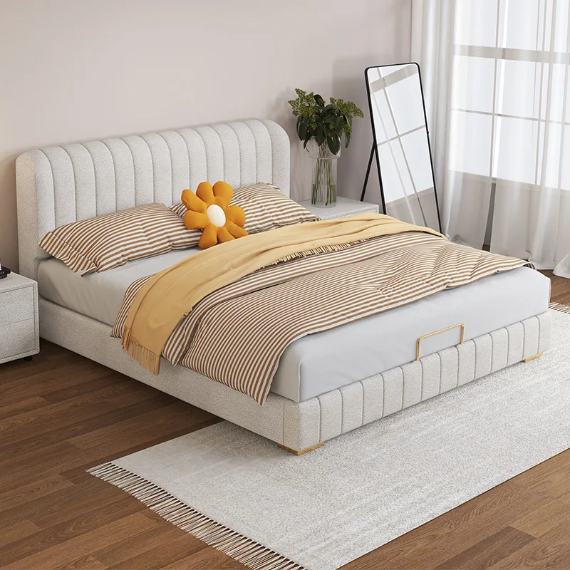 

Fashion Bed Room Furnitures Beauty Luxury 180x200 king Size Wooden Fabric Up-holstered Faux Leather Beds with Storage