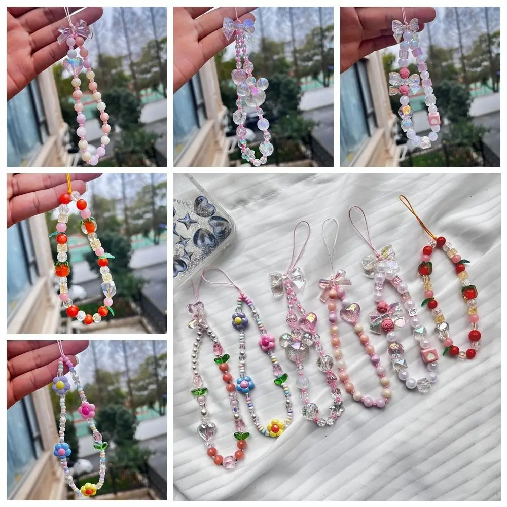 Crystal Mobile Phone Straps Resin Flower Phone Crystal Butterfly Beads Chain Candy Color Persimmon Multicolor Resin Phone Chains