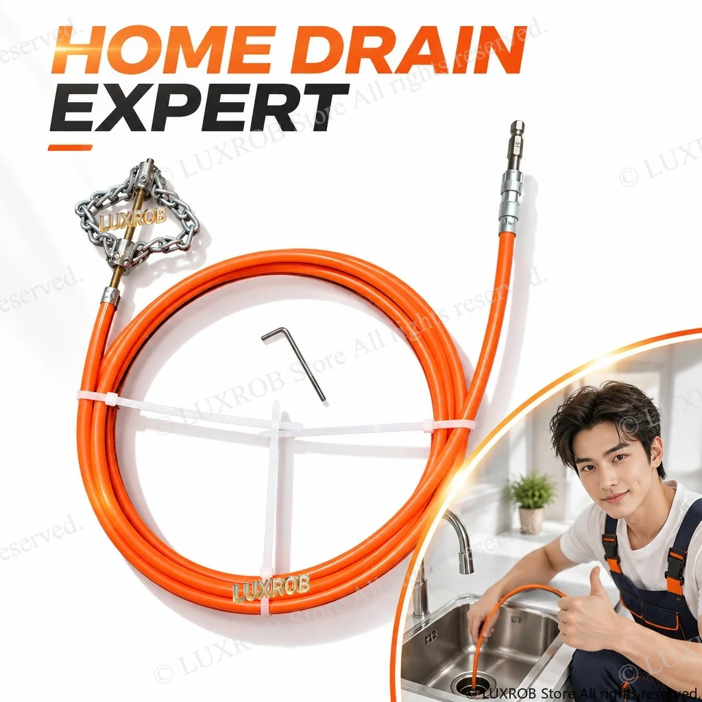 Household Electric Drill Drain Cleaning Snake, Easy Operation Pipe Auger, Sewer Clog Remover for Kitchen Bathroom Drain