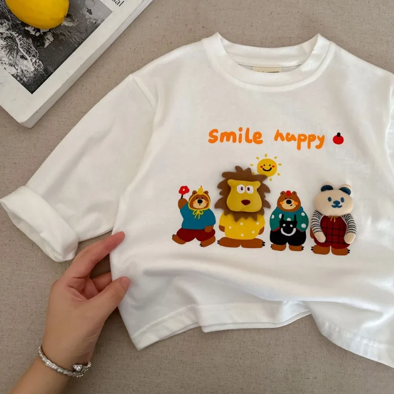 2024 Autumn New Kids T-shirts cartoon O-Neck long sleeve Tees For Boys Girls cotton loose casual Tops