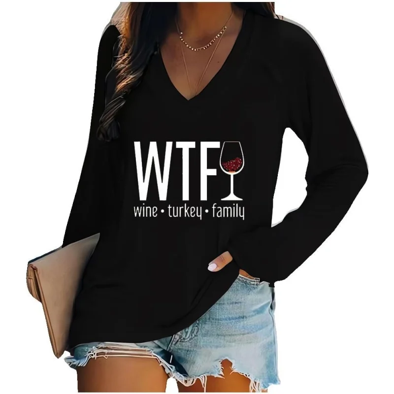 New Alphabet Europe and America Women's V-Neck Long Sleeve Horror Red Graffiti 3D Digital Printing Hot Selling Foreign Trade