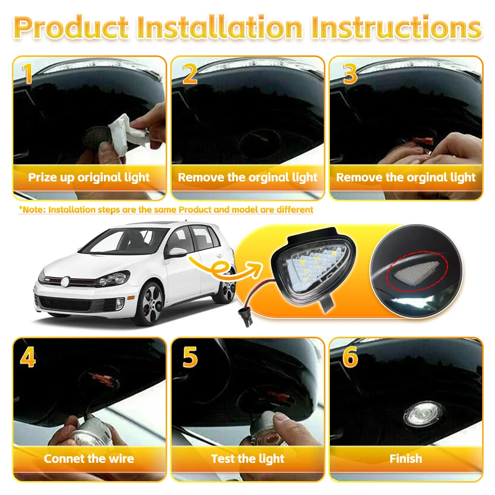 폭스바겐 VW 골프 GTI MK6 6 MKVI 투란 2008-2014용 흰색 LED 사이드 미러 하부 퍼들 라이트 플로어 램프 자동차 액세서리 2개 썸네일 6