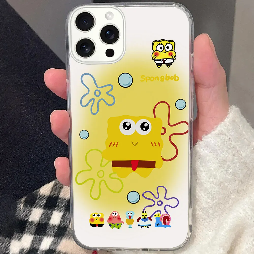 Cartoon S-Sponge B-Bob D-Dustproof Phone Case for iPhone 12 11 13 14 15 16 Max Pro Plus Magsafe Magnetic Wireless Cover