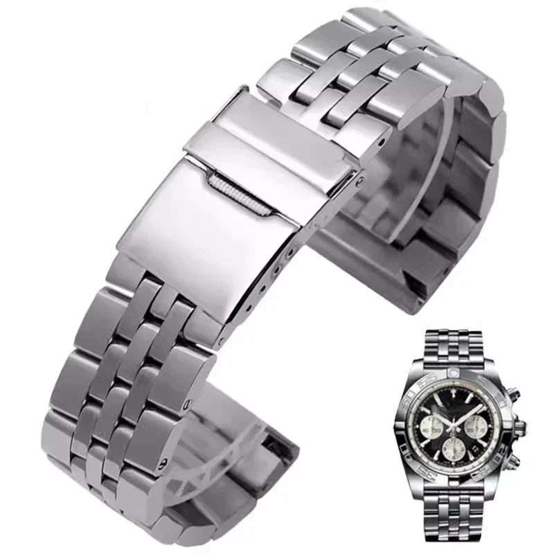 Solid Stainless steel watchband for Breitling wristband 20mm 22mm 24mm Silver Gold Metal strap men's High Quality Bracelet