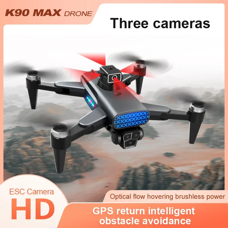 2024 K90MAX Drone Professional 4K Wifi Obstacle Avoidance HD Three Cameras GPS Brushless Motor Foldable Remote Control Quadcopte