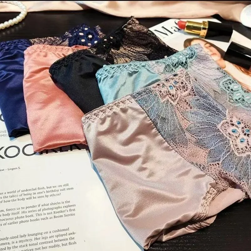 Plus Size Women's Panties High Waist High Elastic Lace Sexy Silk Comfortable Breathable Cotton Crotch Women's Triangle Comfort