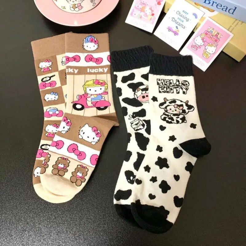 Anime sanrio olá kitty meados de bezerro escola menina estilo meias kt gato feminino doce legal na moda ab meias presentes de aniversário de natal