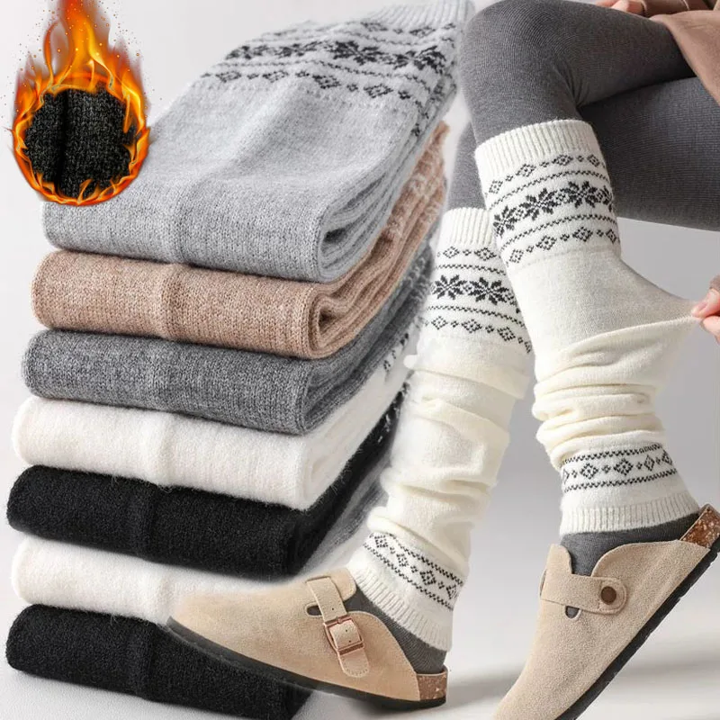 

Knitted Snowflakes Leg Warmers Autumn Winter Slim Soft Warm Gray White Retro Ankle Socks Ins Styles Lolita Boot Cuffs Leg Cover