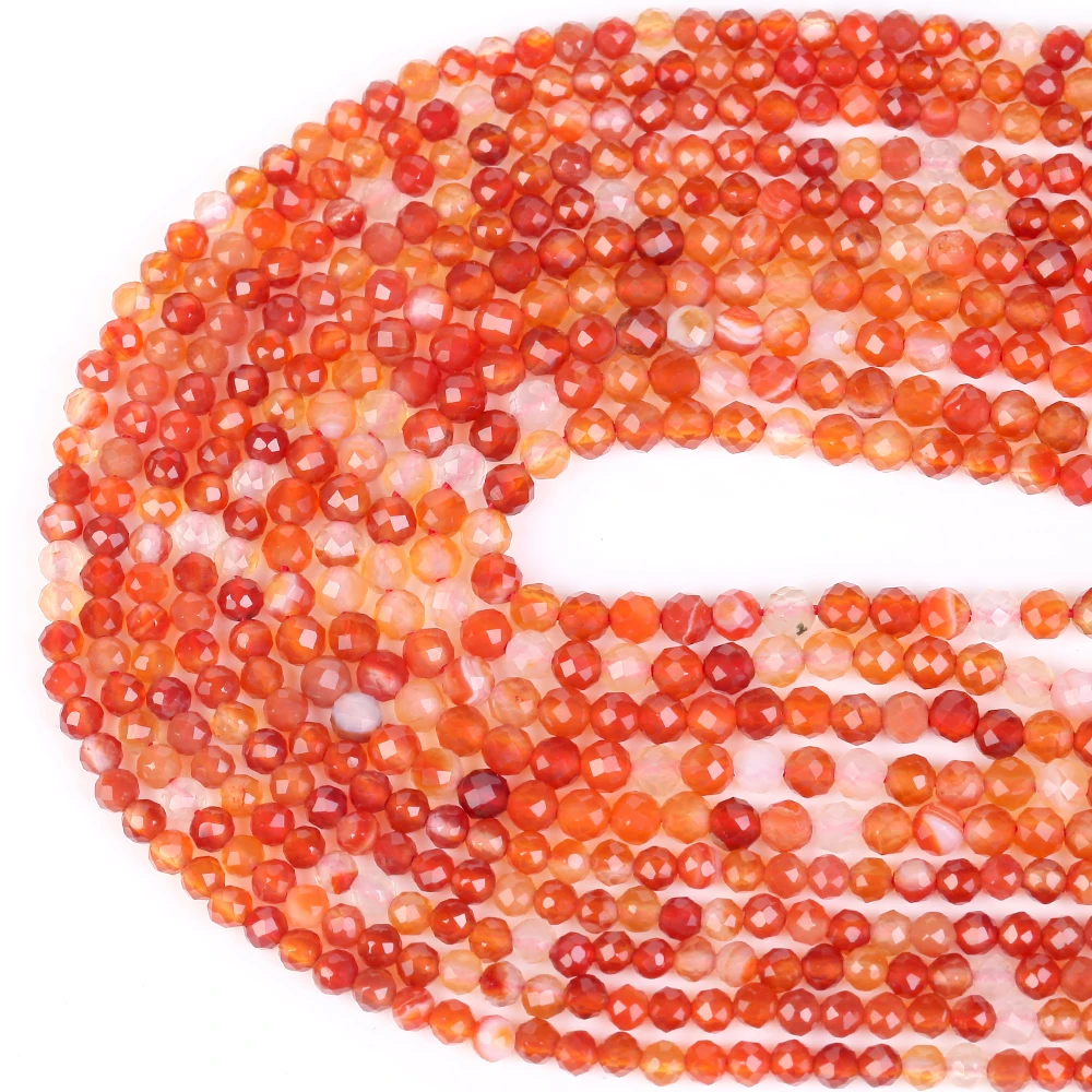 Natural Faceted Red Agates Carnelians Gemstone Stone Round Loose Spacer Stone Beads For Jewelry Making Bracelet Handmade 2 3 4mm