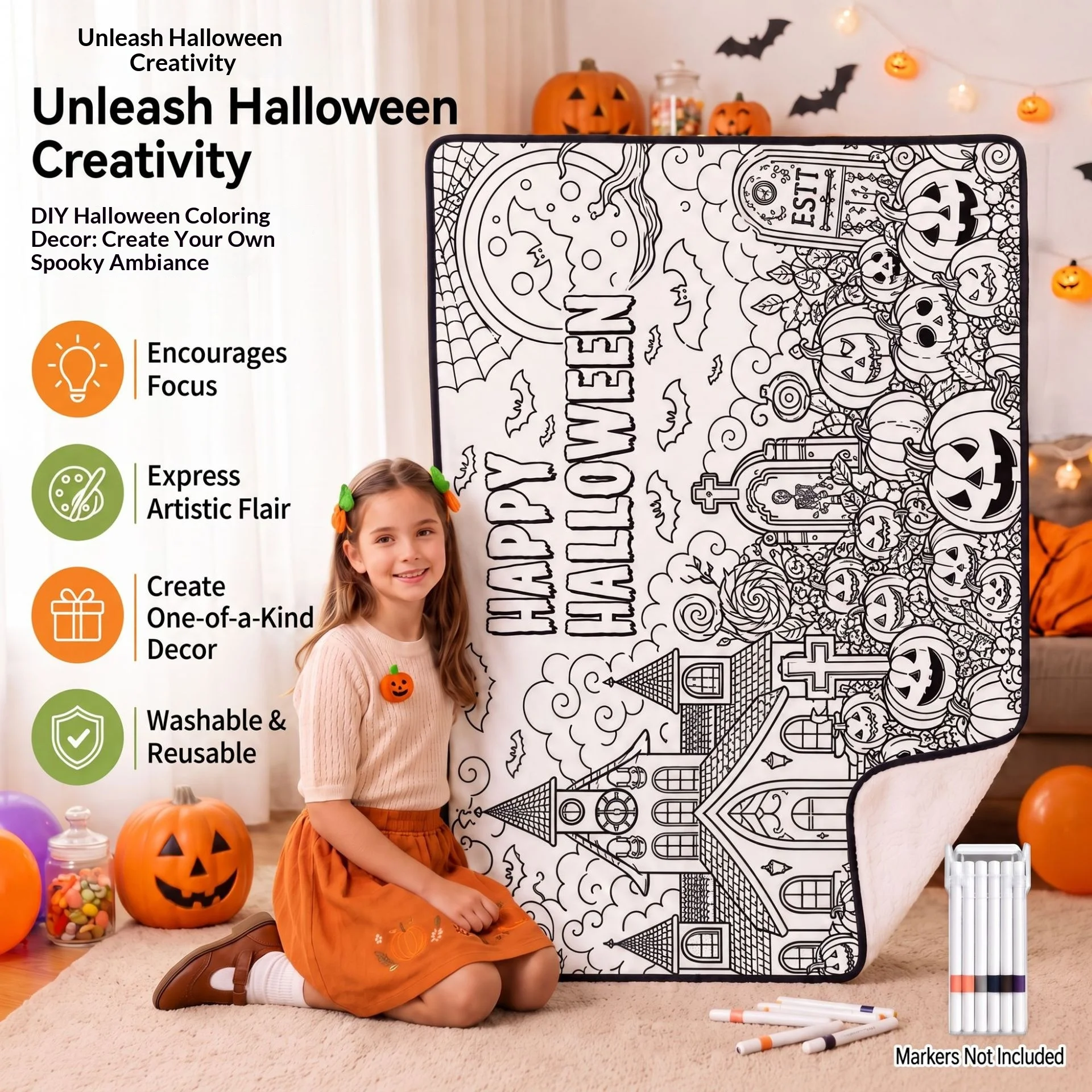 Halloween Graffiti Blanket Children DIY Hand Coloring Coloring Blanket Lamb Fleece Factory Wholesale