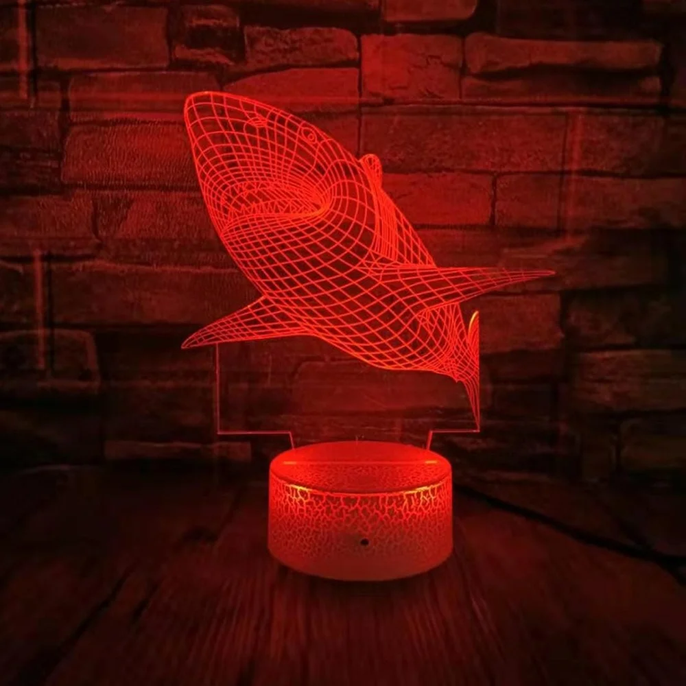 Nighdn-Shark 3D Illusion LED Night Lamp for Kids, Night Lights, Home Room Decor, USB Lamp, Bedside Table, Birthday, Christmas Gifts