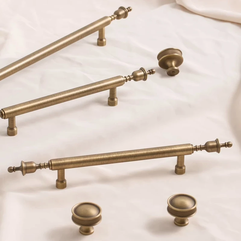 Crown Design Solid Brass Furniture Handles Cupboard Wardrobe Dresser Shoe Drawer / Vintage Antique Bronze T-Bar Hardware Handle