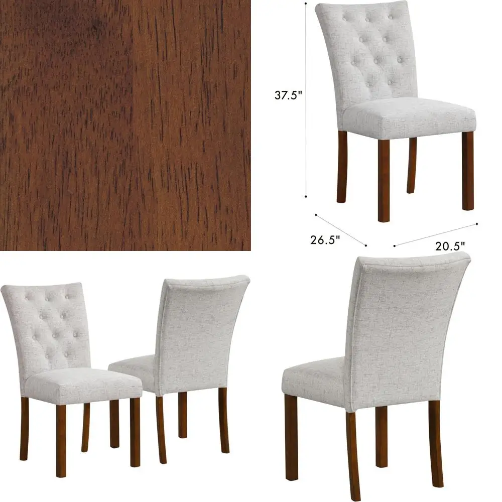 Button Tufted Fabric Dining Chairs - Neutral Textured Solid Woven (Set of 2)