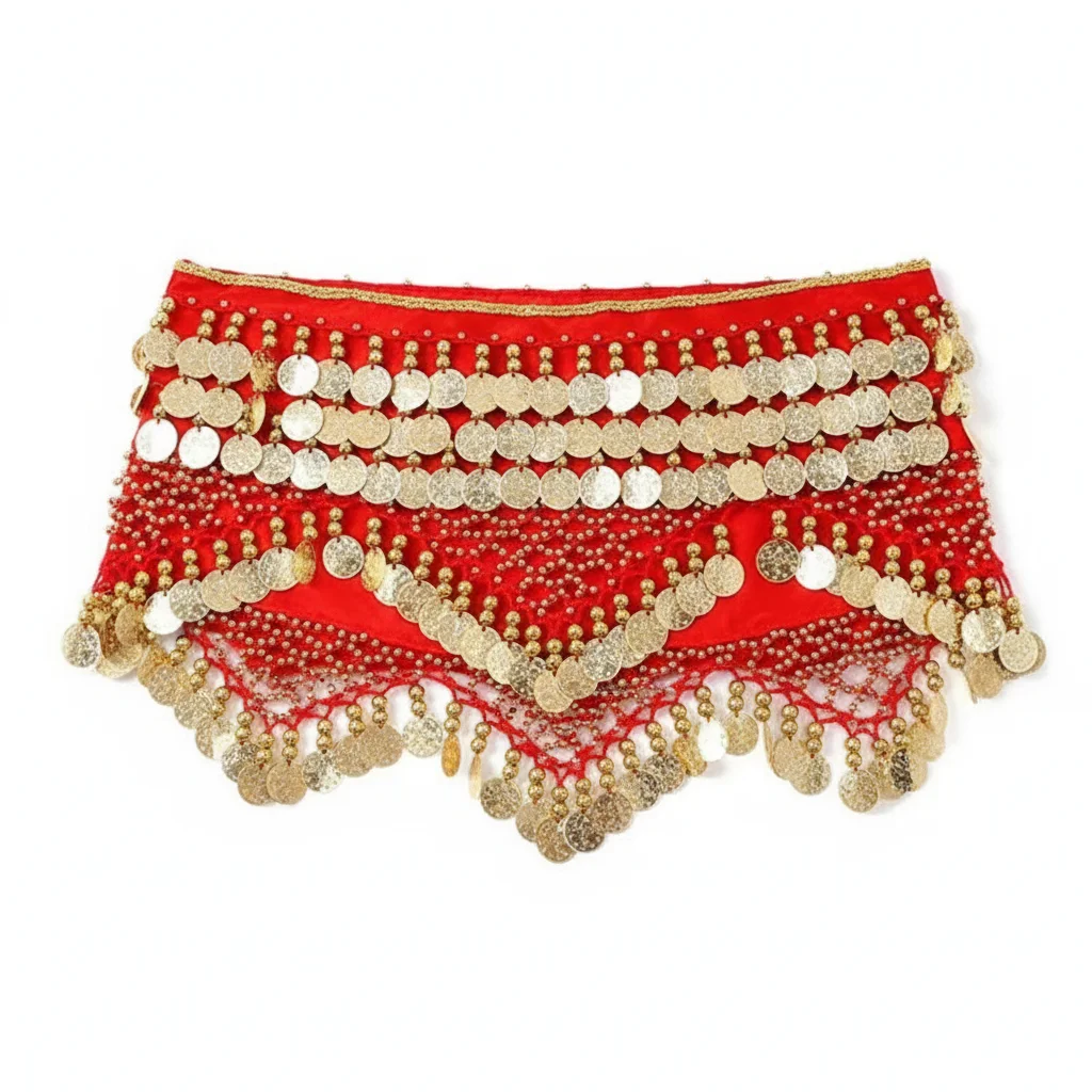 Ropa de baile barata para mujer, ropa de práctica, bufanda triangular a la cadera, diamantes de imitación coloridos, ajuste ajustable, monedas de oro 300, danza del vientre