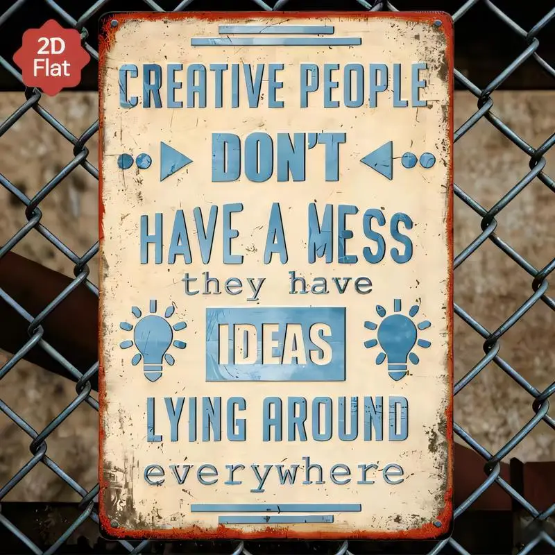 2D Flat People Vintage Metal Tin Sign - Retro Light Bulb Design, Iron Wall Art for Room/Office/Studio Decor, Distressed Retro St