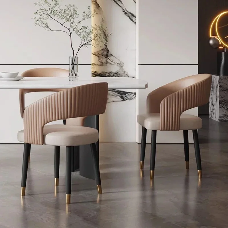 

Faux Leather Dining Chairs Nordic Modern Kitchen Luxury Metal Dining Chairs With Armrest Sillas De Comedor Home Furniture