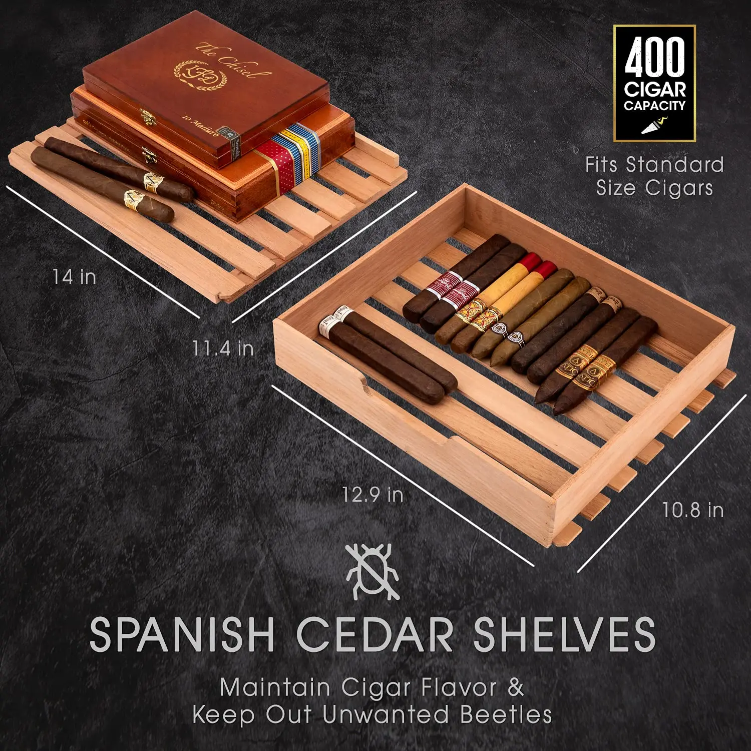 400 Cigar Cooler Humidor with 3 in 1 Precise Cooling, Heating & Humidity Control, Stainless Steel Trim Finish, Customized