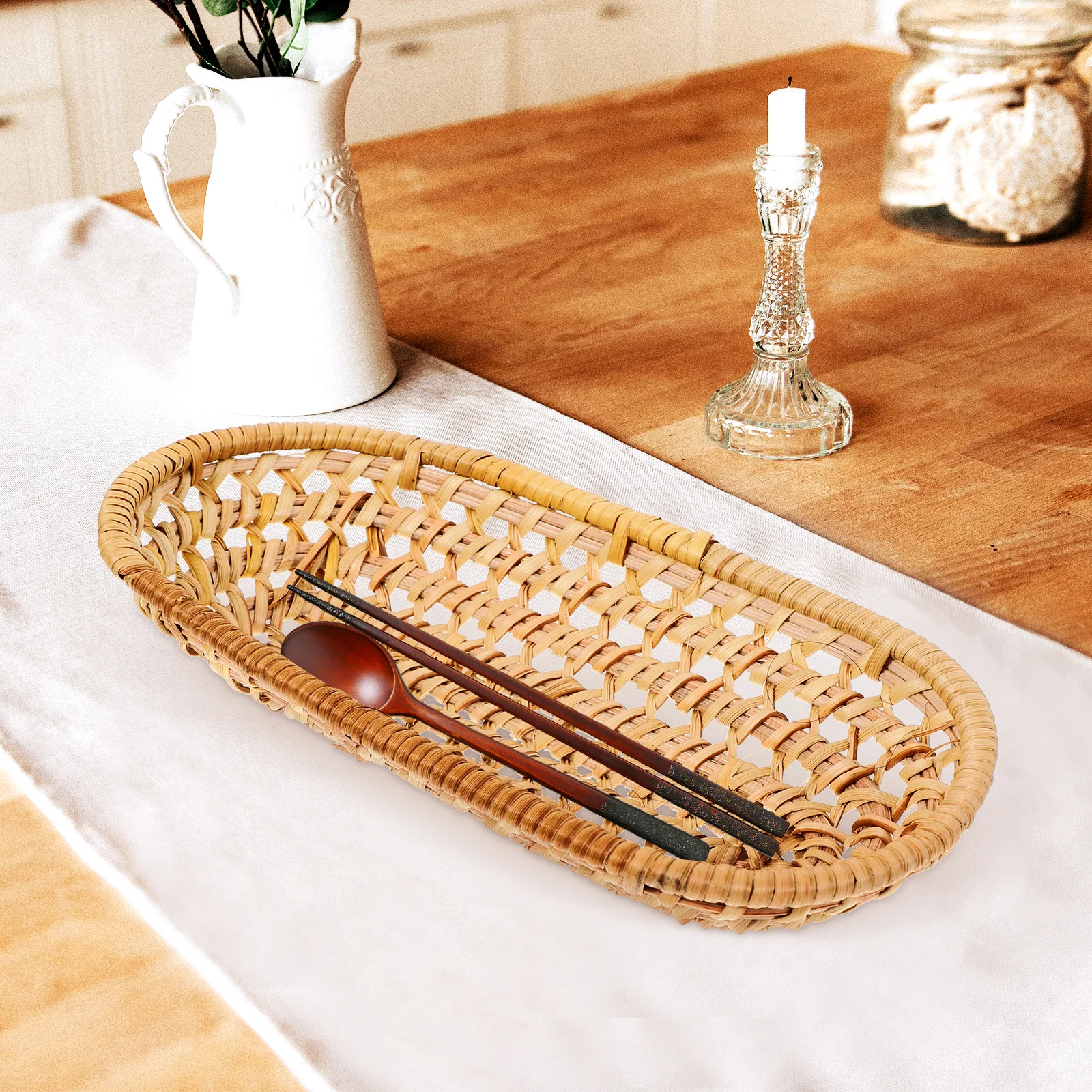 

Rattan Towel Tray Basket H made Eco friendly Storage ganizer for Kitchen Bathroom Snack Plate Saucer Cup Glass Bowl Toothbrush