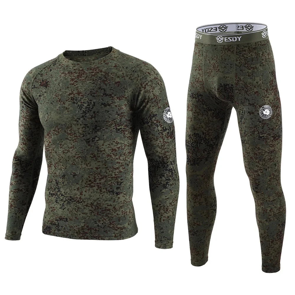 New Winter camouflage Men\'s Dralon Thermal Underwear Warm Sports Long Johns High Quality Elasticity Cycling Underwear Set