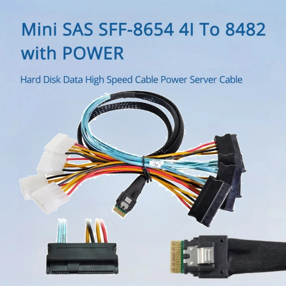 Slimline Mini SAS Slimsas SFF-8654 4I To SFF-8482 (4 X SAS 29P) with Power Supply Hard Disk Data High Speed Server Cable 0.5M 1M