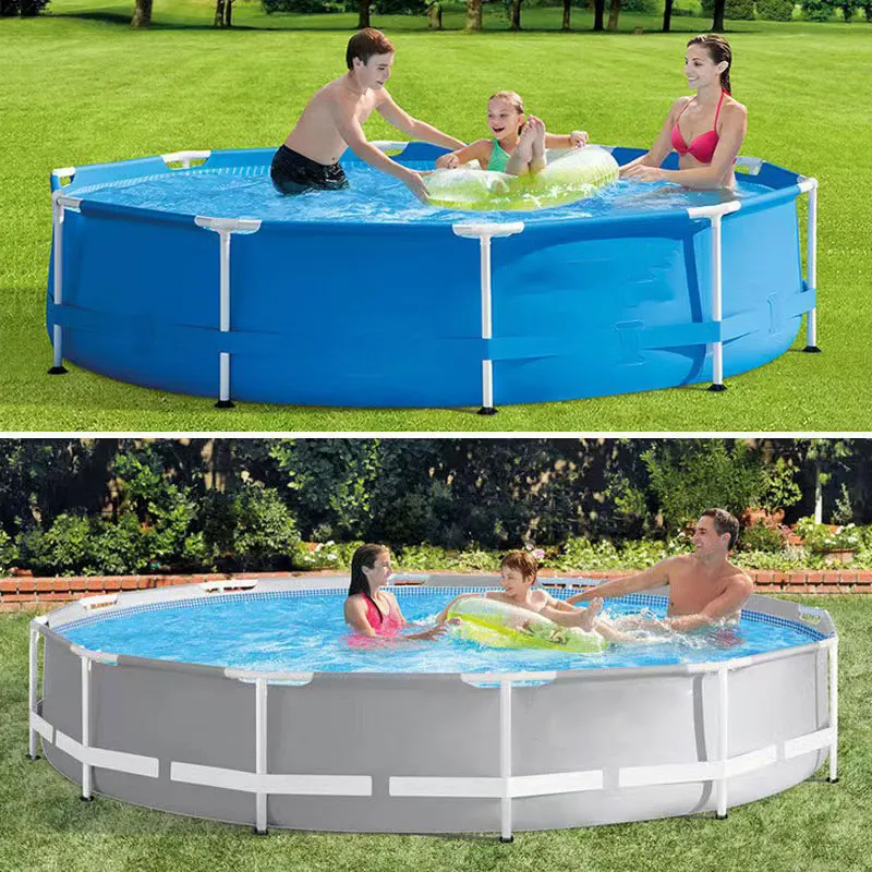 Durable Round Above Ground Pool Heavy-Duty Metal Frame Swimming Pool, Outdoor Backyard Large Family Pool for Garden Party