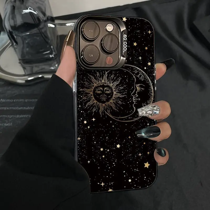Starry Sky Sun Moon Pattern Phone Case For iPhone 17 16 15 14 13 12 11 Pro Max XR XS MAX 7 8 PLUS MINI INS Luxury Matte Cover