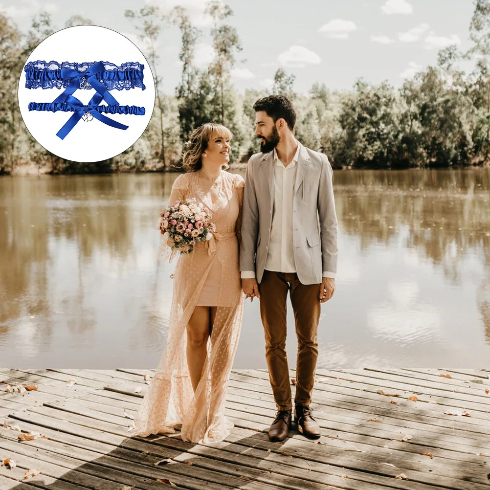 

1Pair Bowknot Lace Garter Blue Elegant Bridal Thigh Ring Wedding Accessory Soft Elastic Leg Decoration for Bridesmaids Women