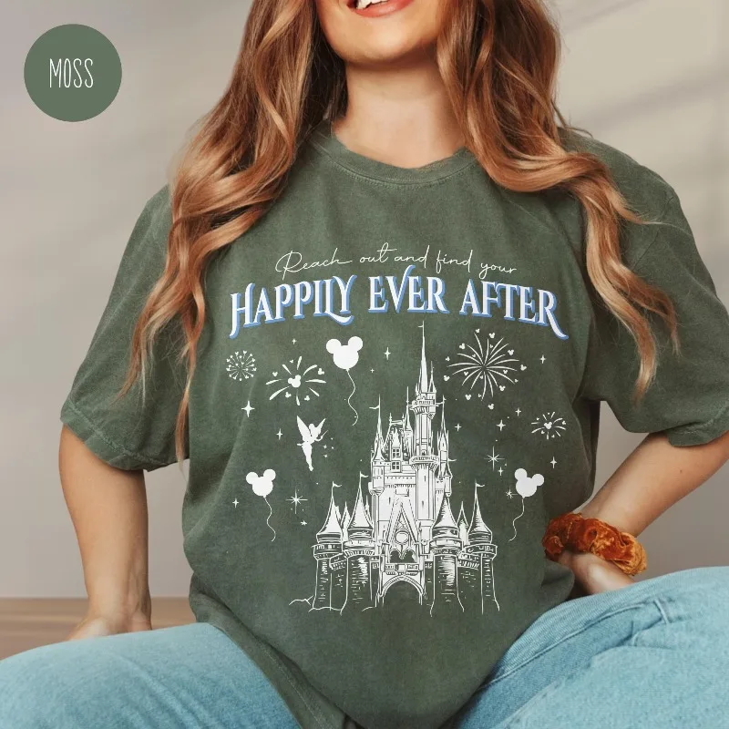 Bereik en vind je gelukkig ooit na shirt, retro familie passend 2025, Mickey Castle shirt, Magic Kingdom Trip