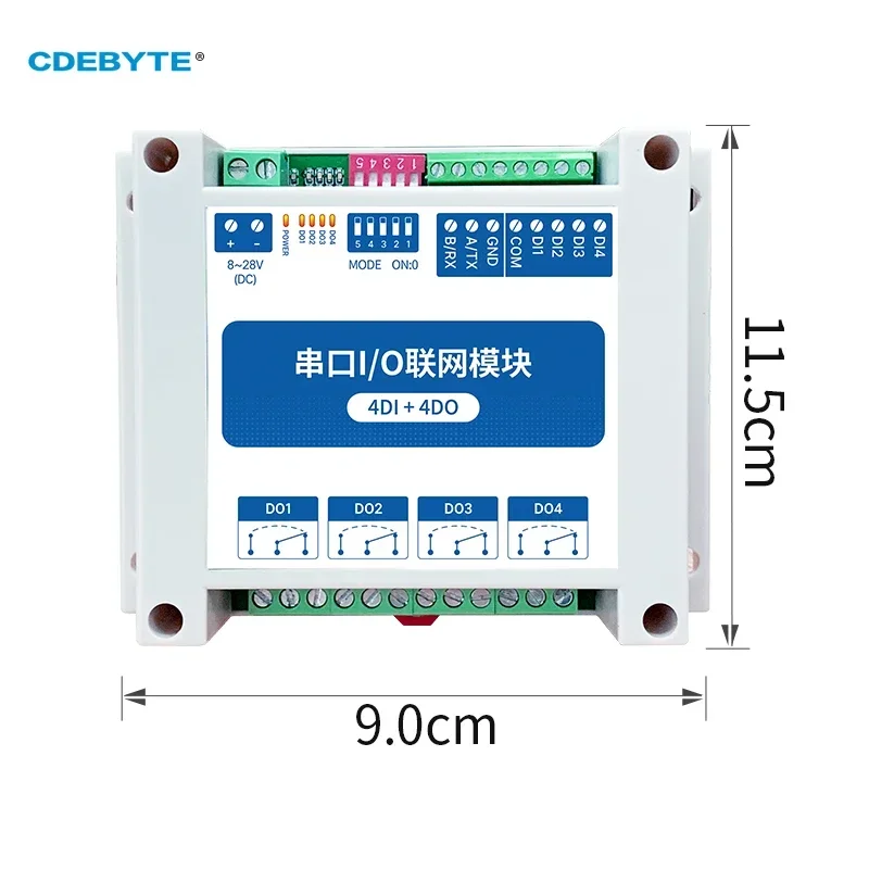 Modbus RTU Control I/O Network Modules Serial Port RS485 Interface 4DI+4DO CDEBYTE MA01-AXCX4040 Rail Installation 8~28VDC IoT