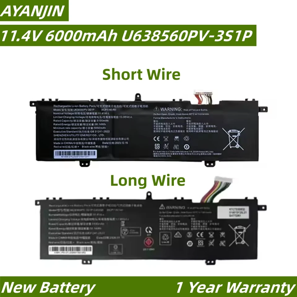 11.4V 6000mAh U638560PV-3S1P Laptop Battery For UTILITY N24G2 N24G1 AL16-51P AL16-52P AL16-71M 3ICP7/85/60