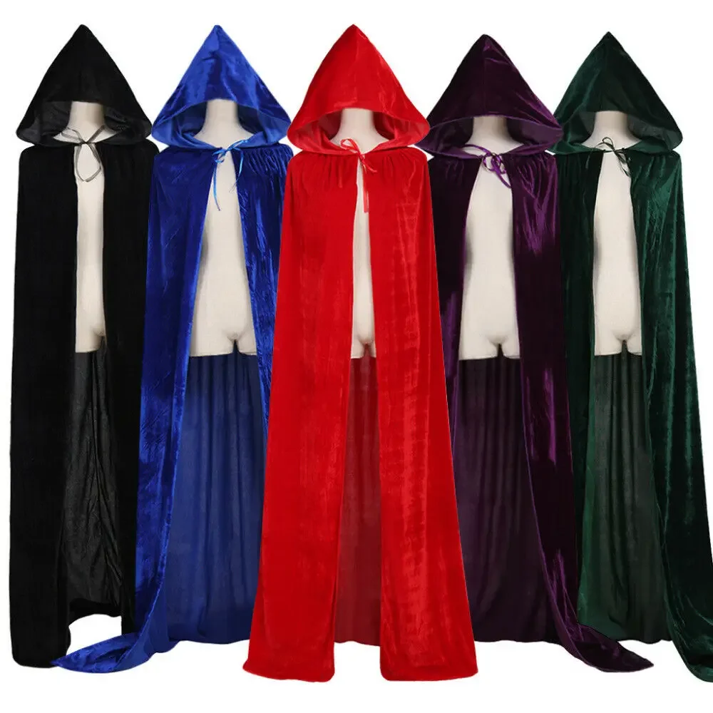 Combhasaki Adult Velvet Cloak Cape Hooded Medieval Costume Witch Wicca Vampire Halloween Costume Full Length Dress Coats image 2