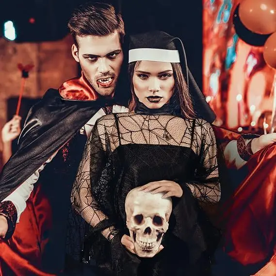 Carnavalskostuum Halloween Spinneweb Spider Mesh Cape Mantel Volwassen Kind Gothic Horror Robe Terror Outfit Mannen Vrouwen Kinderen Zwart Kant