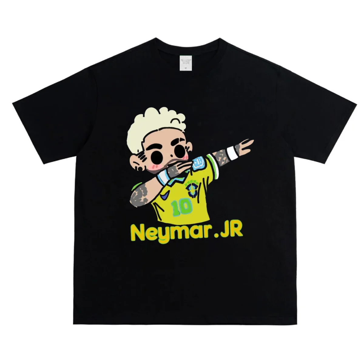 

American Cartoon Neymar Print Heavyweight Pure Cotton Round Neck Short Sleeve Men's T-shirt