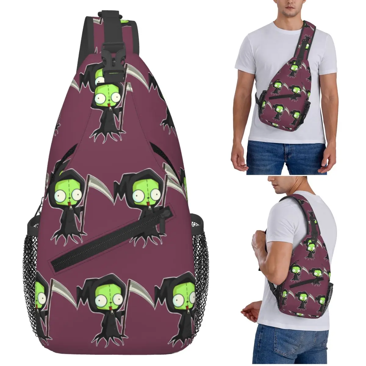

Invader Zim - Gir Spooky нагрудная сумка, мужской рюкзак через плечо на слинге, нагрудная сумка, дорожный походный рюкзак, сумка на плечо