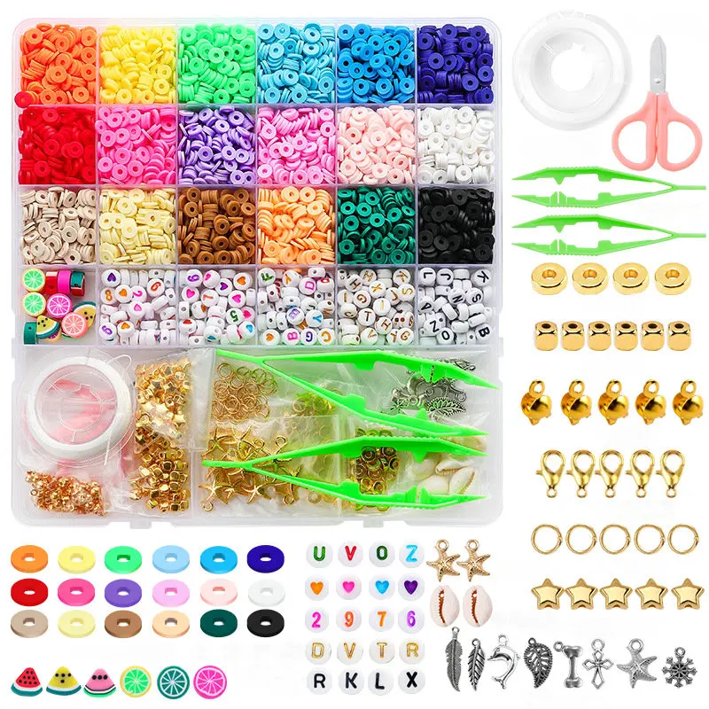 

Flat Polymer Clay Beads Kit Friendship Clay Beads Bracelet Making Kit with Charms Gifts for Teen Girls Crafts Jewelry Making DIY