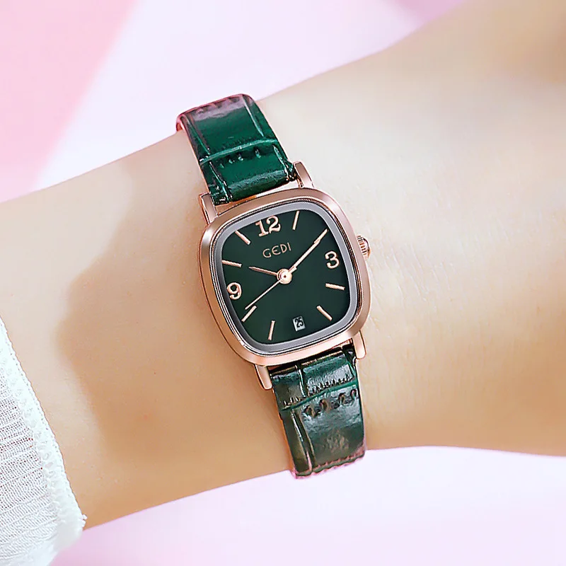 

Koreanstyleclassicretrosquare leather strap women's fashiontrendy small student calendar quartwatchexquisite ladies' wristwatch