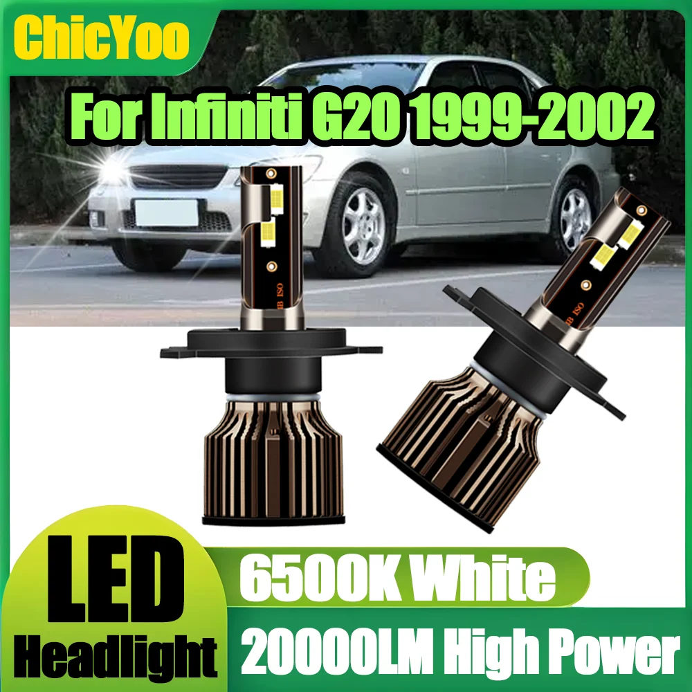 

2PCS 3570 CSP Chips Plug and Play H4 LED Headlights 20000LM Headlamps 6500K White Car Headlamps 12V For Infiniti G20 1999-2002