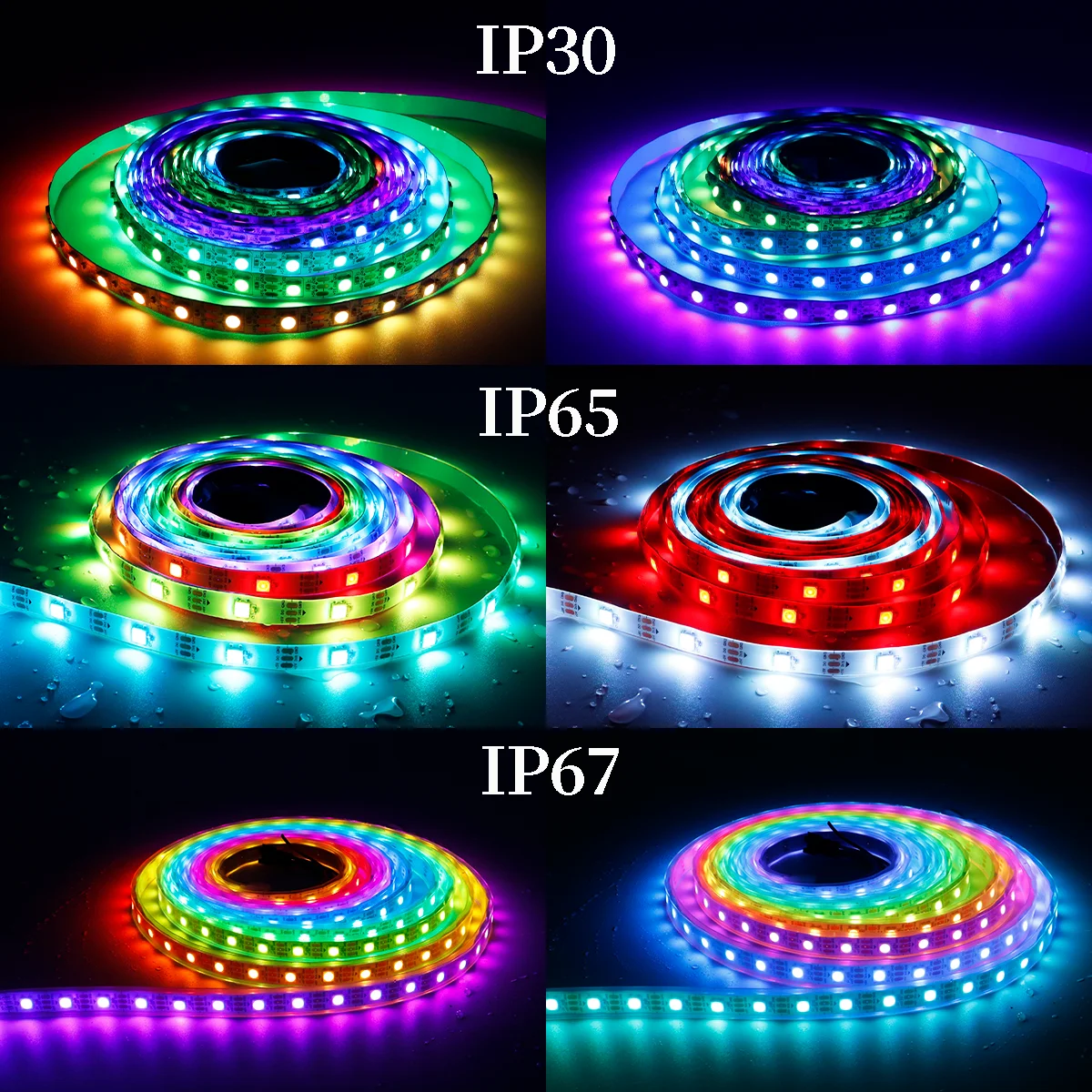 Imagem -04 - Rgbic Luzes Led Individualmente Endereçáveis Luz de Tira Led Inteligente 30 60 144leds m Lâmpada Arco-íris Macio Ip30 65 67 Dc5v Ws2812b