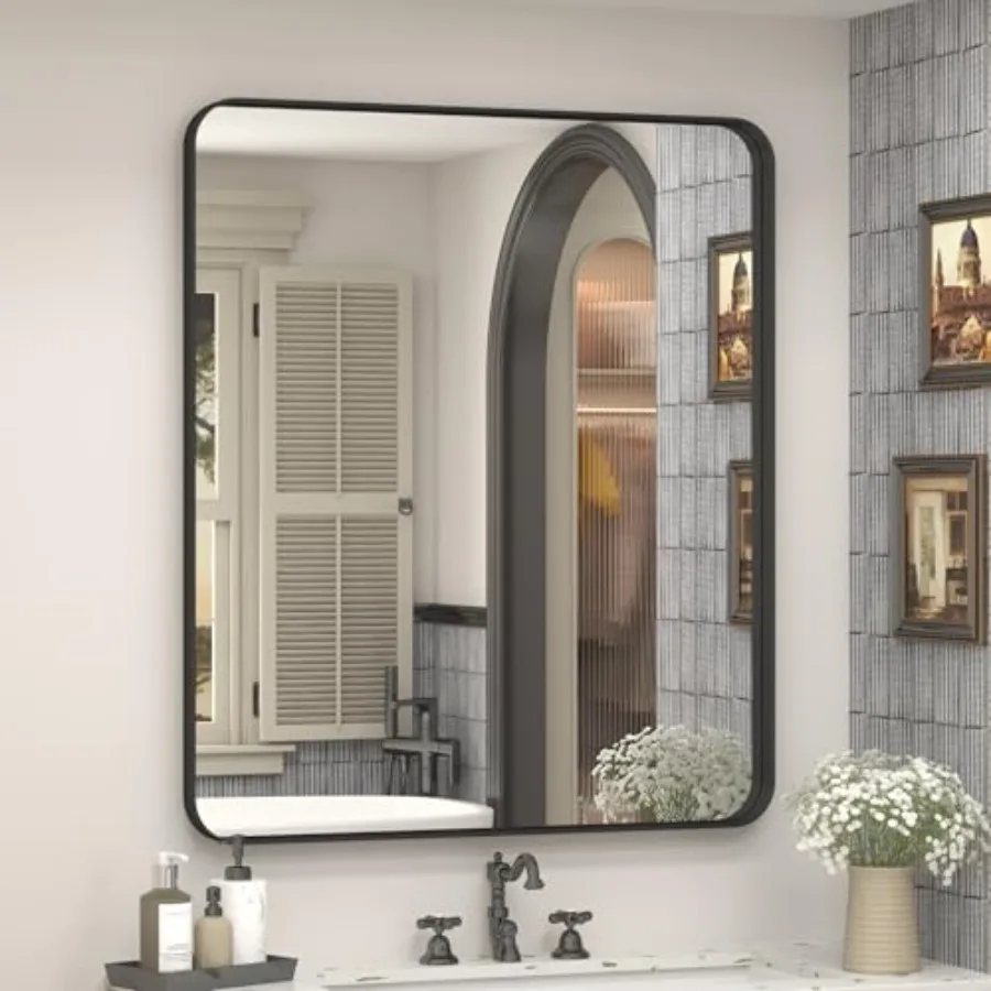 

24x28 Inch Metal Framed Bathrrom Mirror for Wall, Matte Rectabgle Mirror, Shatterproof, Anti-Rust, Horizontally or Vertically M