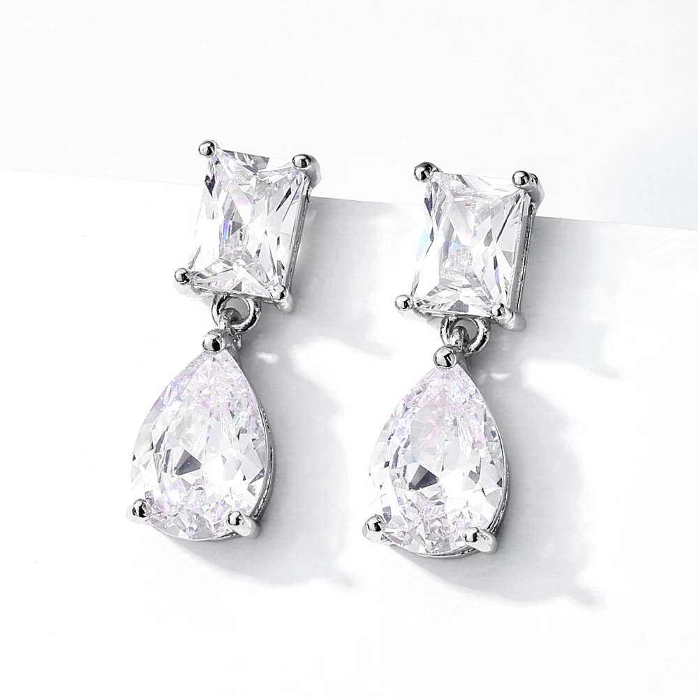 ZAKOL Fashion Square Water Drop Cubic Zircon Dangle Earrings For Women Luxury Bridal Wedding Party Jewelry