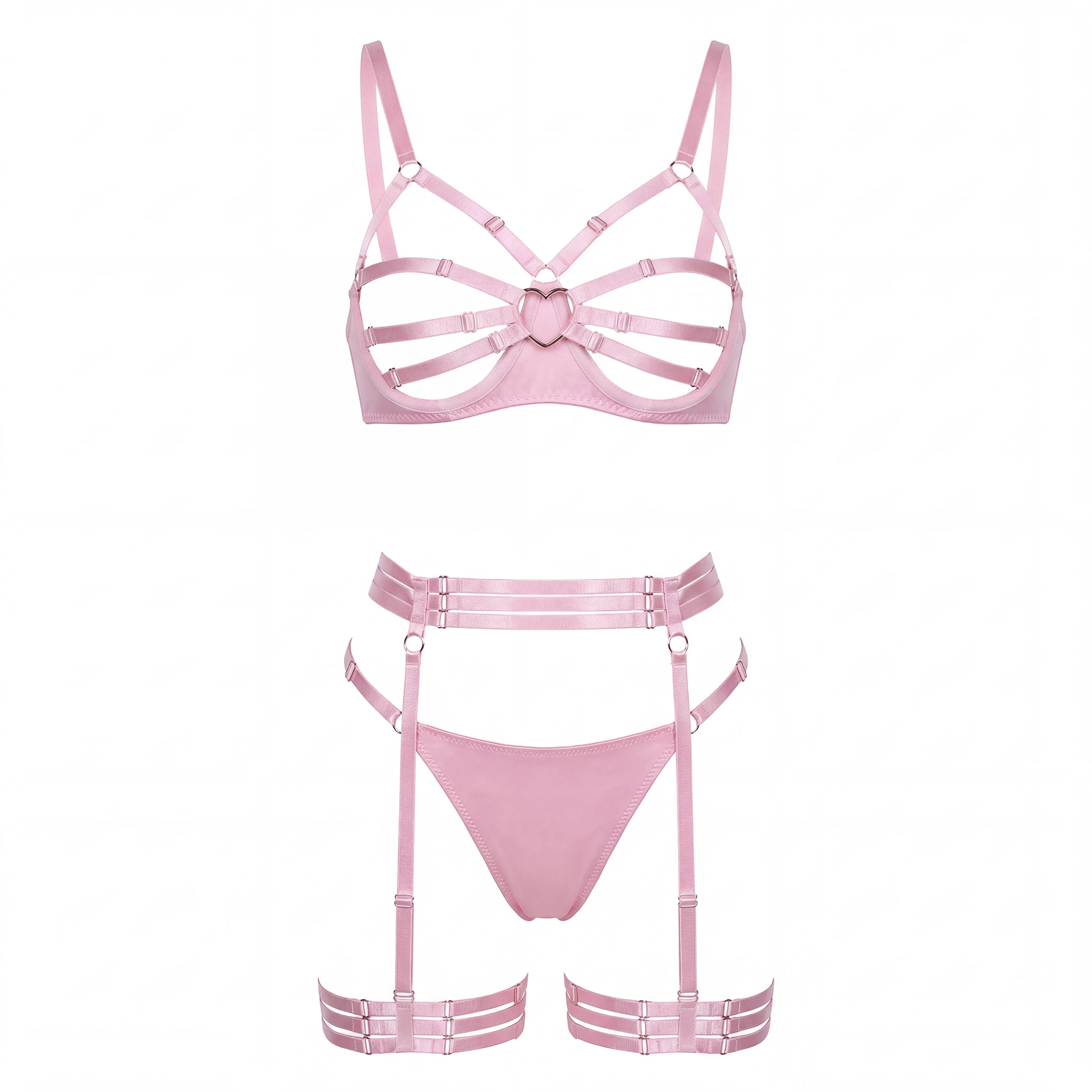 Bunny Girl Lingerie Set Pink Open Cup Hollow Out See Through Mesh Bra Panty Hea…
