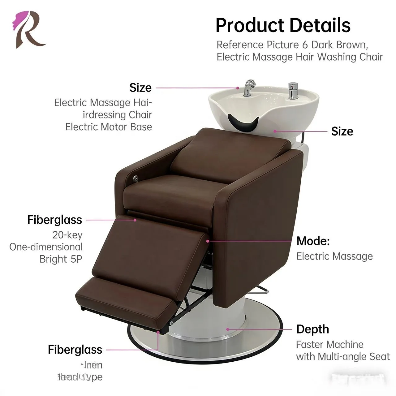 Electric Adjustable Shampoo Bed  Fiberglass Base Hair Salon Washing Equipment
