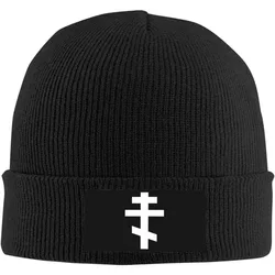 White Orthodox Cross Beanie Hat Men Women Knit Hat Stocking Hat Slouchy Skull Cap Warm Hedging Cap Knitted Hat Black