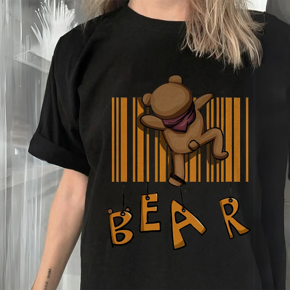 Gothic Washed Tee Women's Cute Bear on Chest Y2k Short Sleeve Top | Gothic Grunge T-Shirt | Dark Graphic Print