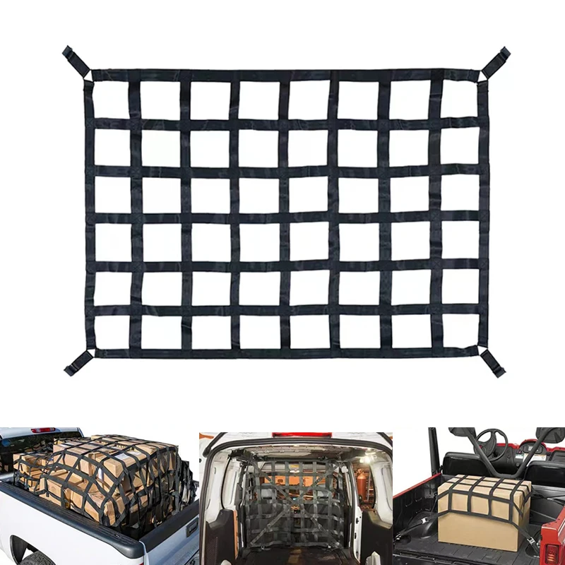 Car Trunk Rooftop Net Mesh Cargo Net Heavy Cargo Net Truck Trailer Dumpster Extend Mesh Covers Luggage Nets With 4 Fixed Belt 