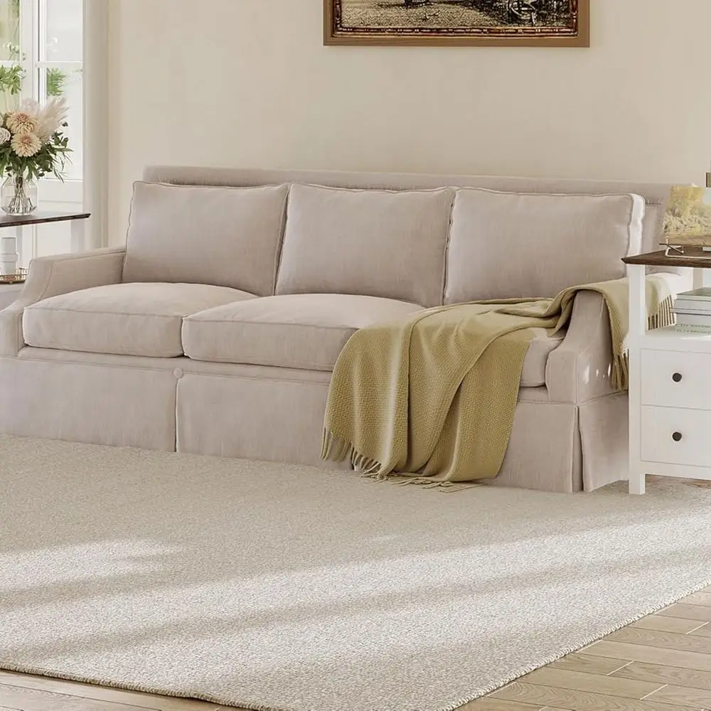 ホワイト 2 ピース ファームハウス エンドテーブル セット、3 段ナイトスタンドと狭いスペース用のスリムなベッドサイドテーブル付き