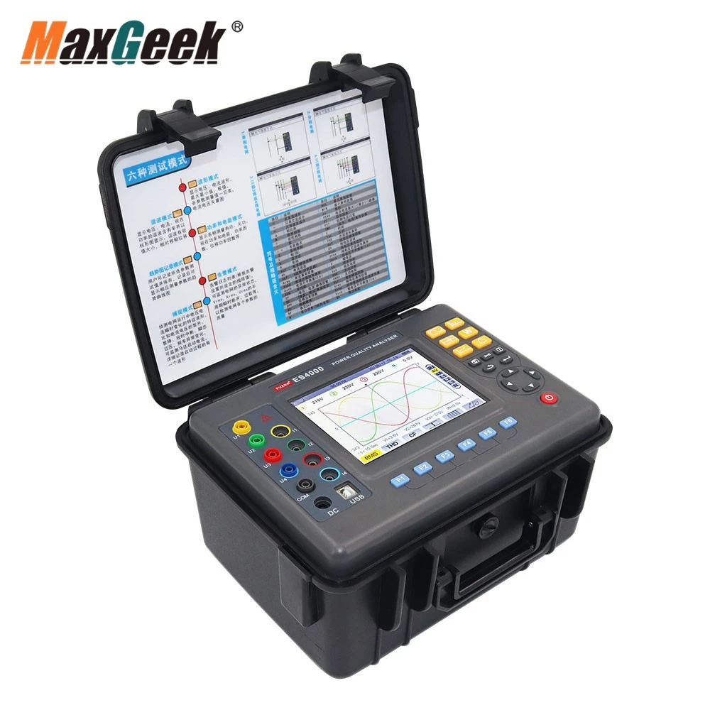 

Maxgeek ES4000 Intelligent Multifunctional Power Quality Analyzer 3-Phase 4-Channel Harmonic Detector with 5.6-inch LCD