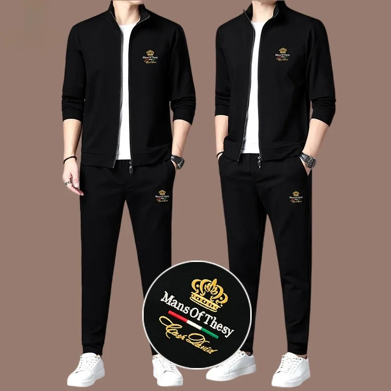 

Мужской модный повседневный спортивный костюм Pierre Cardin с вышивкой, осенний новый комплект из двух предметов: пальто с длинными рукавами и длинные брюки