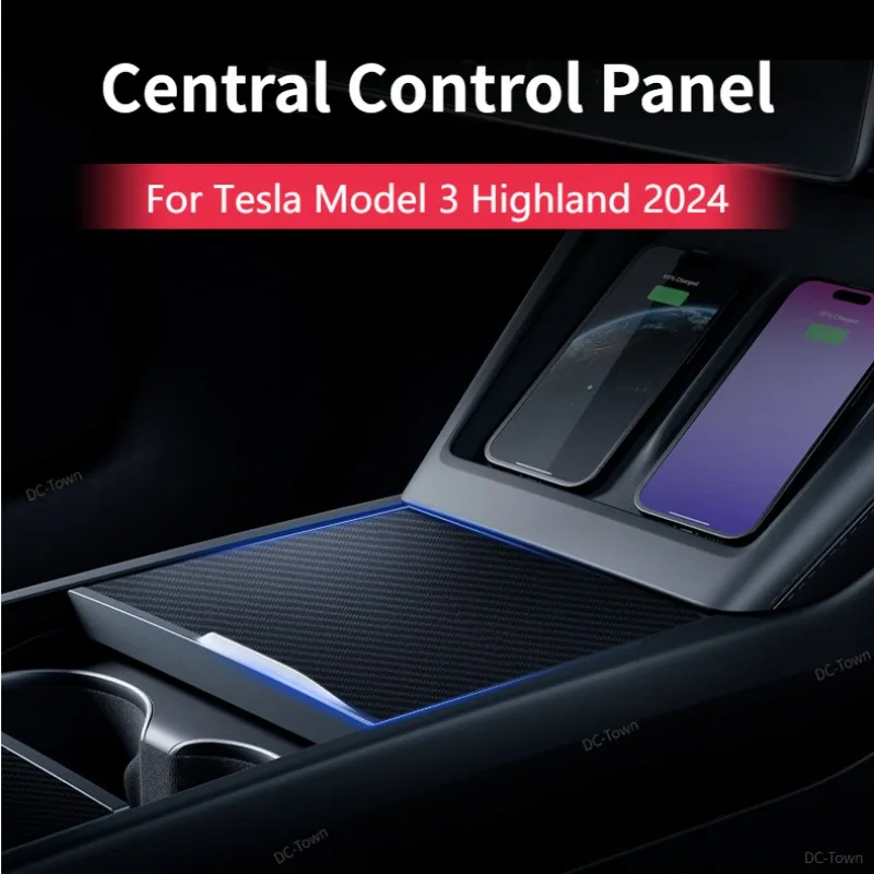 For Tesla New Model 3 Highland 2024 Central Control Panel Real Carbon Fiber Console Cover Panel Patch Sticker Car Accessories