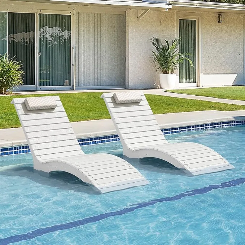 

Pool Lounge Chairs Outdoor Set of 2，HDPS Long Pool Chairs for In Pools, Weighted All Weather Tanning Chair with, Customized